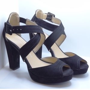 Chinese Laundry Black Suede Platform Heels 7.5